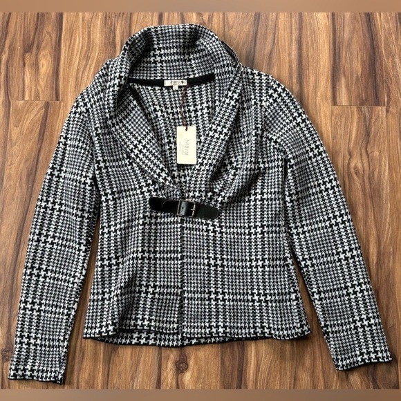 Mary Firenze Italy Houndstooth Shawl Collar Buckle Front Jacket Blazer Size L - Picture 1 of 6